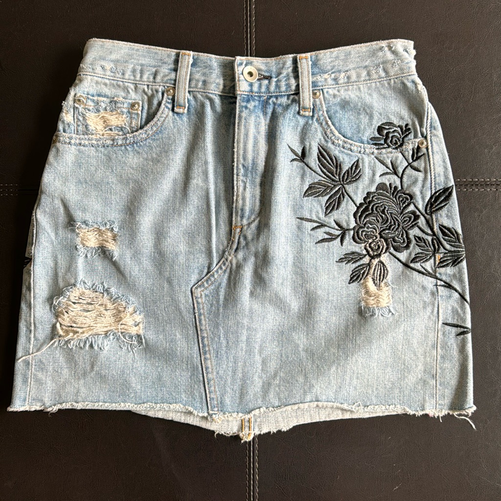 Rag And Bone Distressed High Waist Embroidered Mini Skirt 25